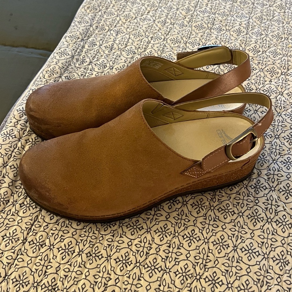 Dansko Tan Leather Slingback Clogs